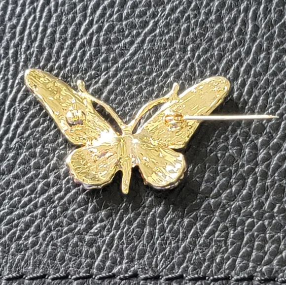 Gorgeous Butterfly Brooch with Pink, Green, & Amber Rhinestones - Picture 4 of 4